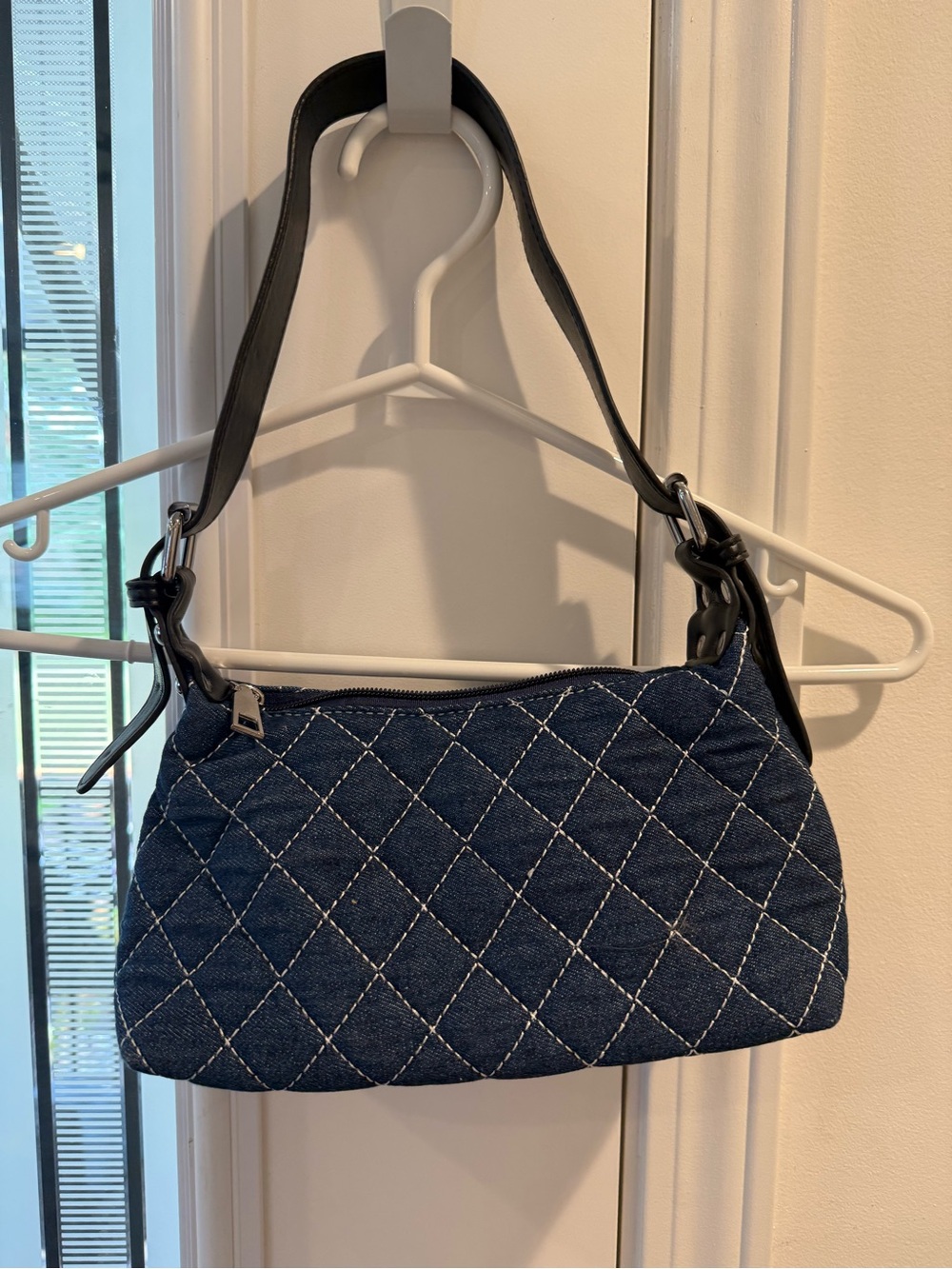 Quilted Denim Shoulder Bag - Navy